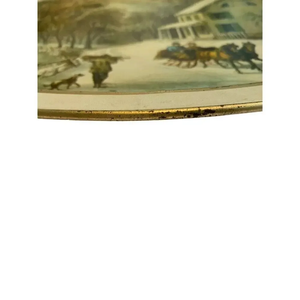 Currier and Ives The American Homestead Metal Tray Serving Vintage Winter